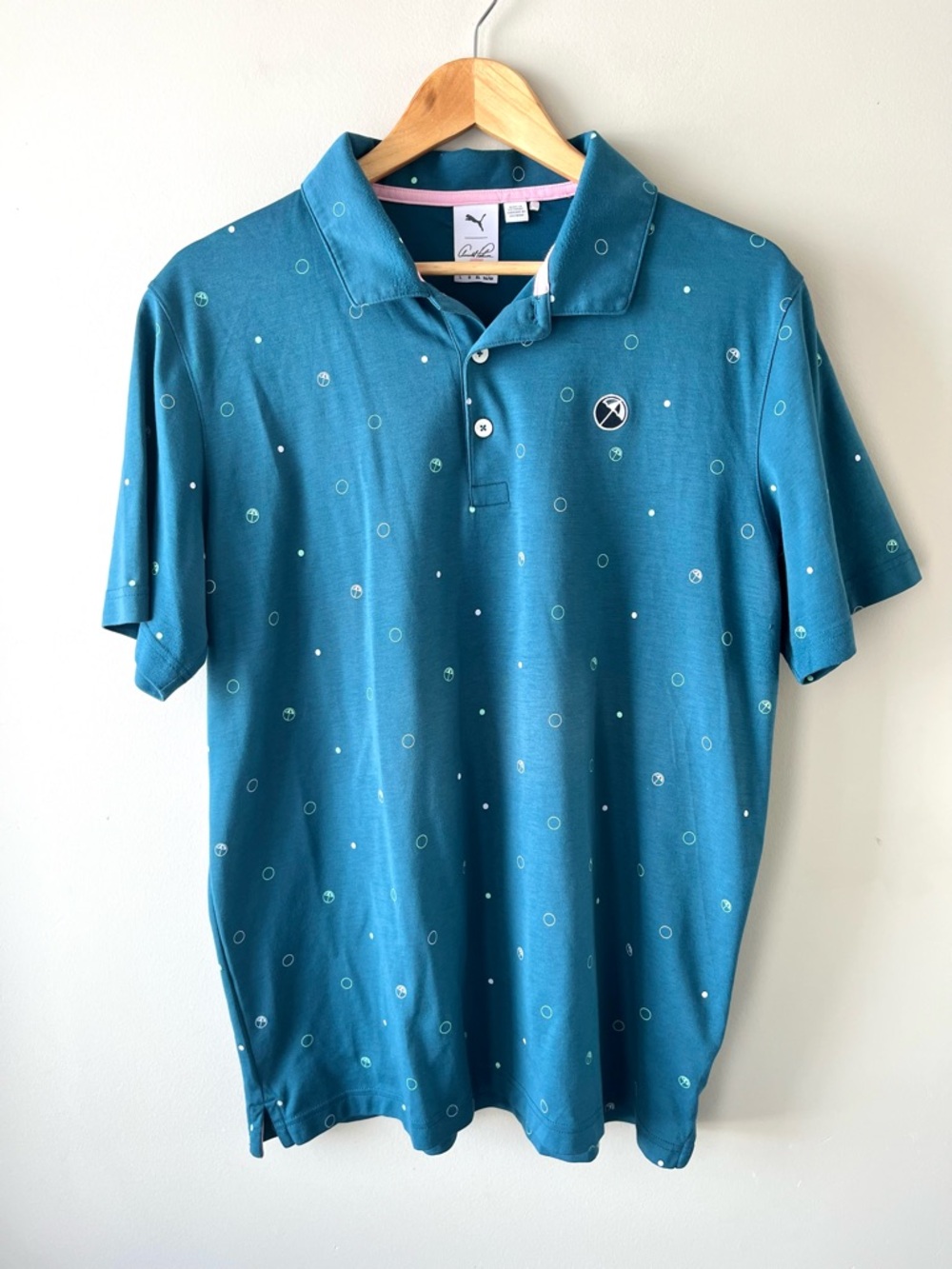 Puma x Arnold Palmer Men's Teal Printed Polo Shirt Size Large -Golf Preppy